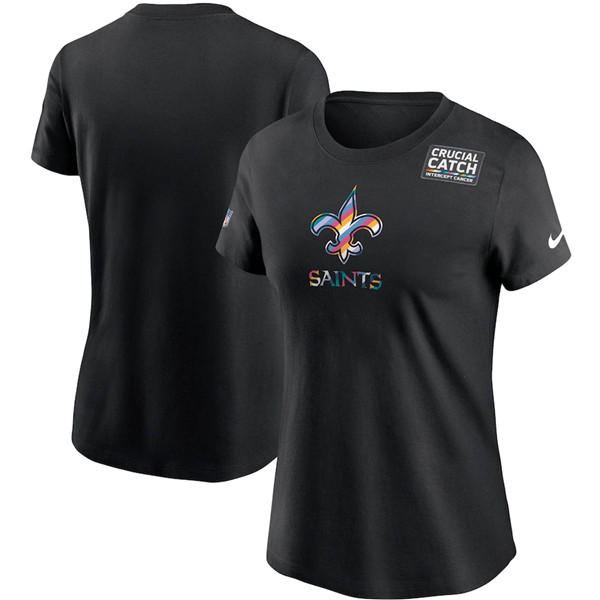 Women's New Orleans Saints 2020 Black Sideline Crucial Catch Performance NFL T-Shirt(Run Small)